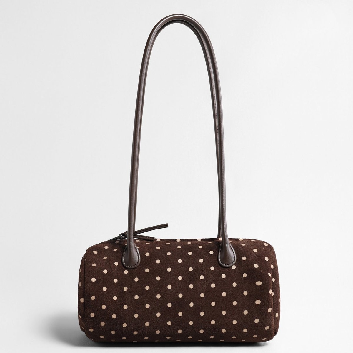 Vintage Polka Dot Suede Barrel Bag – Cylinder Shoulder Bag