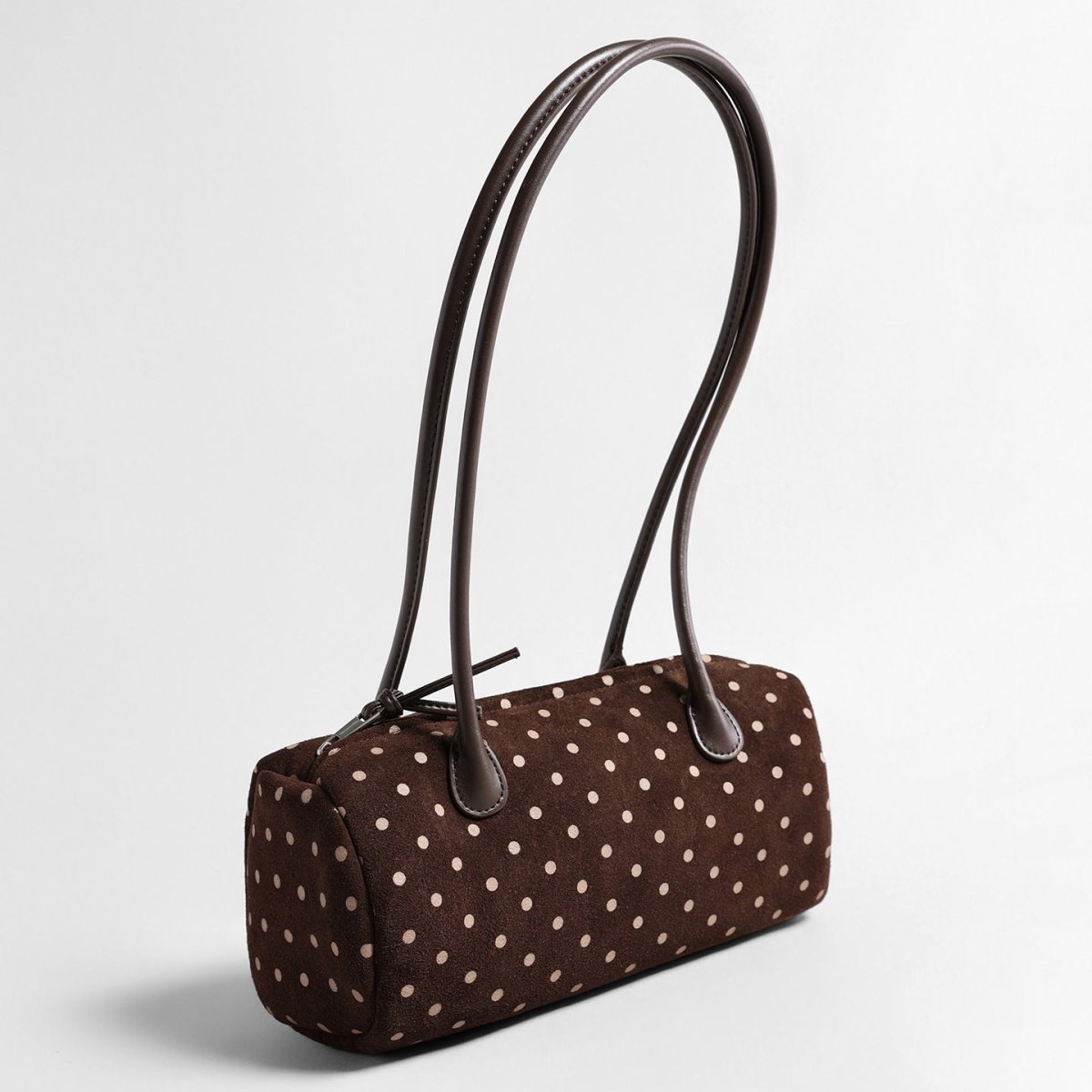 Vintage Polka Dot Suede Barrel Bag – Cylinder Shoulder Bag