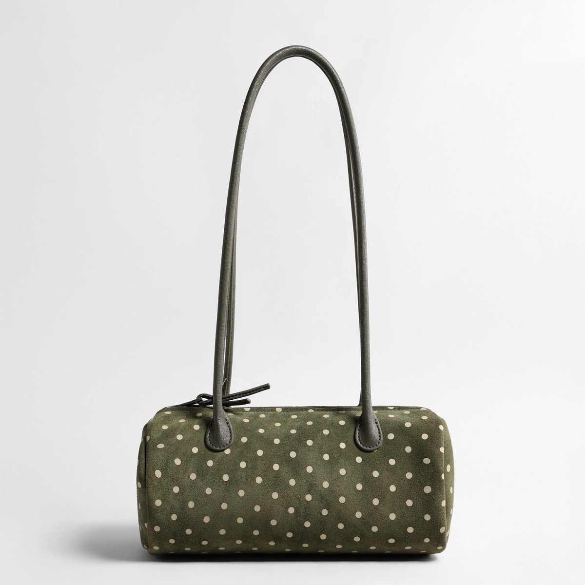 Vintage Polka Dot Suede Barrel Bag – Cylinder Shoulder Bag
