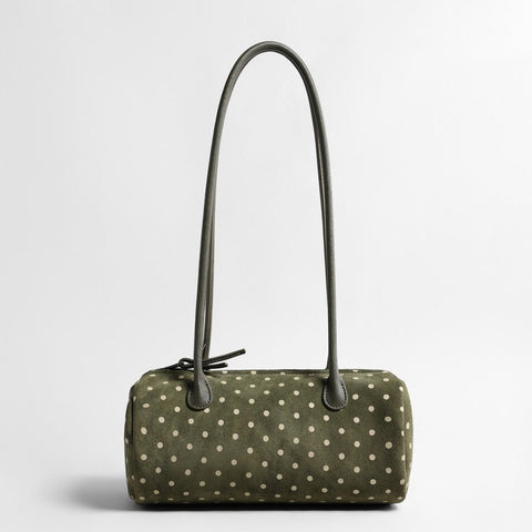 Vintage Polka Dot Suede Barrel Bag – Cylinder Shoulder Bag