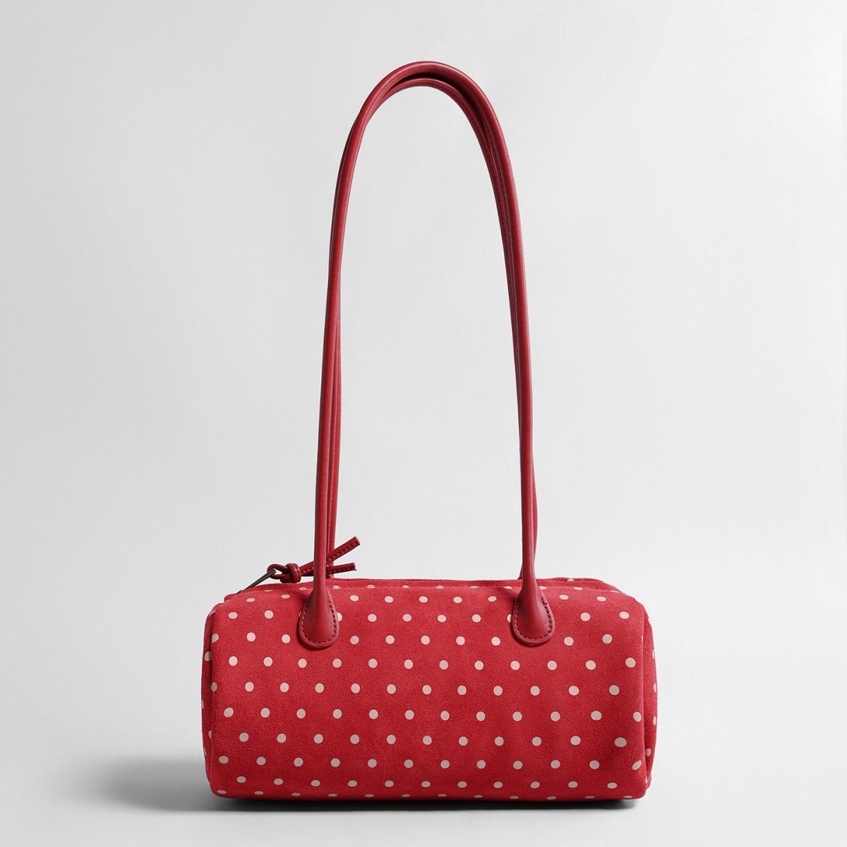 Vintage Polka Dot Suede Barrel Bag – Cylinder Shoulder Bag