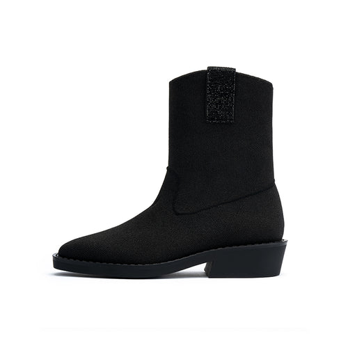 vintage posh pointed toe block heel boots all black 1