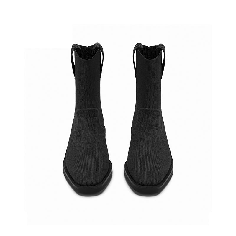 vintage posh pointed toe block heel boots all black 2