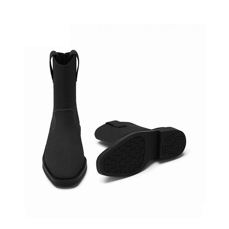 vintage posh pointed toe block heel boots all black 3