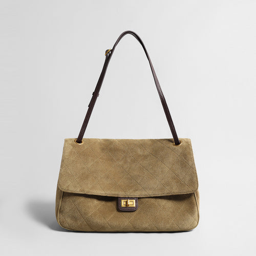 Vintage Quilted Suede Underarm Bag – Adjustable Leather Shoulder Bag