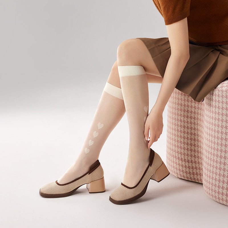 vintage square toe block heel mary jane pumps all apricot 6