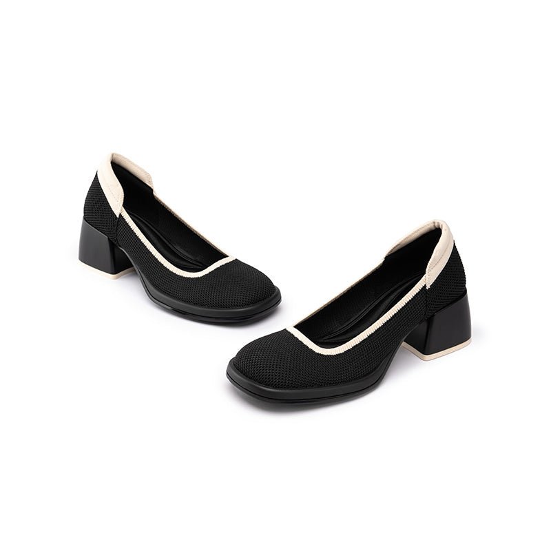 vintage square toe block heel mary jane pumps all black 3