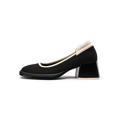 Vintage Square Toe Mary Jane Pumps – Contrast Trim Block Heel Shoes