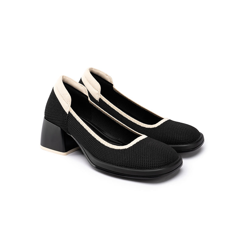 Vintage Square Toe Mary Jane Pumps – Contrast Trim Block Heel Shoes