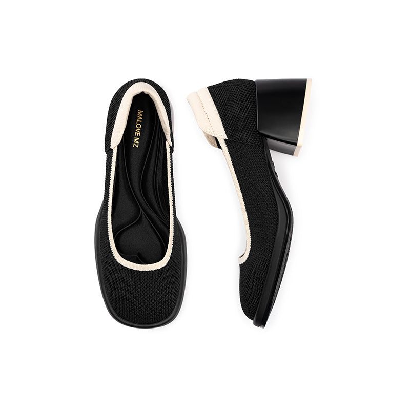 Vintage Square Toe Mary Jane Pumps – Contrast Trim Block Heel Shoes
