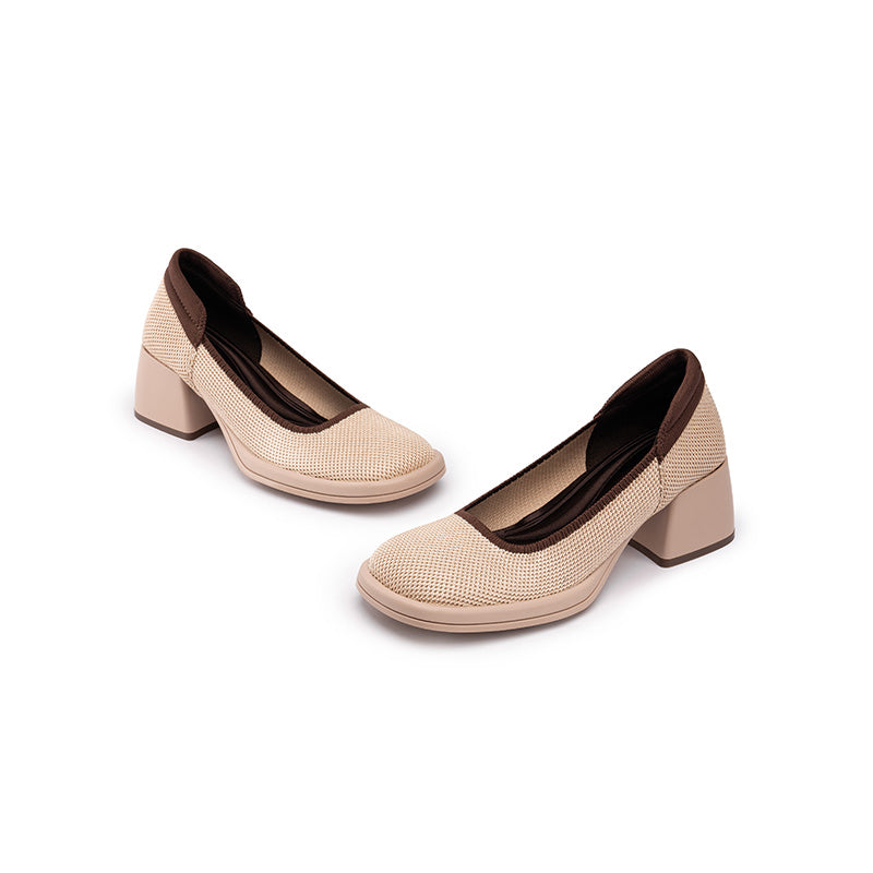 Vintage Square Toe Mary Jane Pumps – Contrast Trim Block Heel Shoes