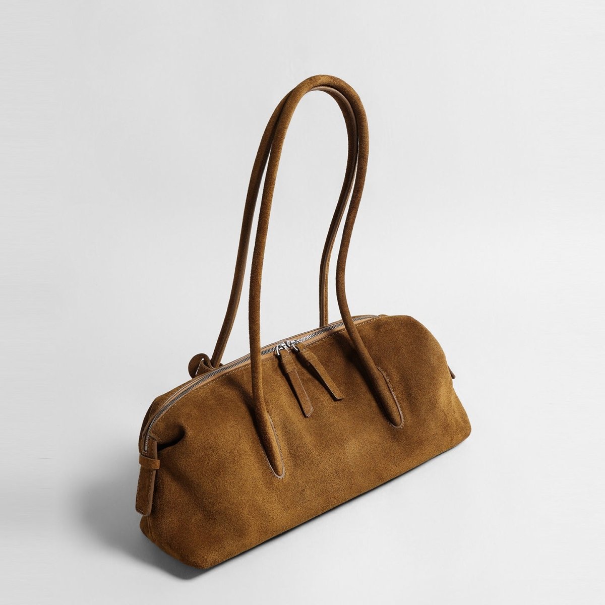 Vintage Suede Baguette Bag – Double-Zip Underarm Shoulder Bag
