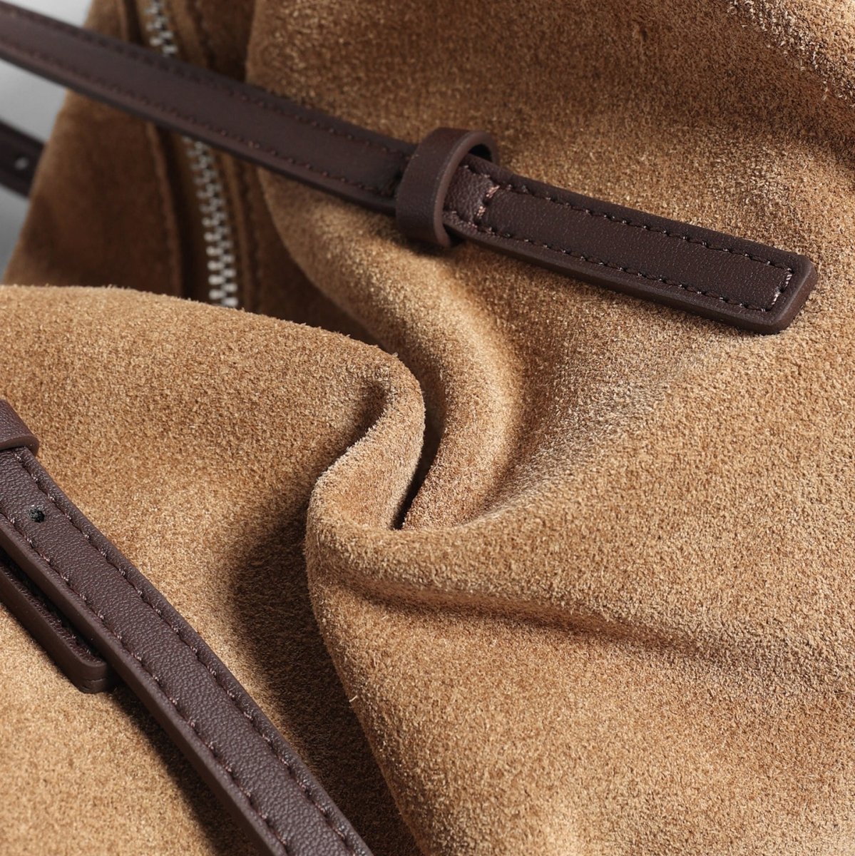 Vintage Suede Barrel Shoulder Bag – Adjustable Leather Crossbody Tote
