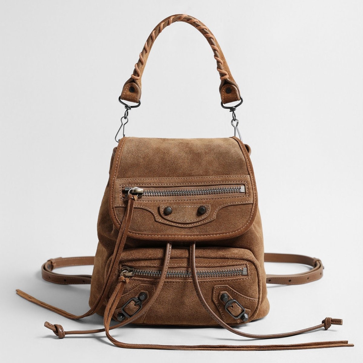 Vintage Suede Biker Backpack – Convertible Leather-Trim Bag