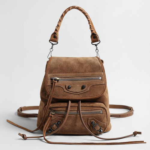 Vintage Suede Biker Backpack – Convertible Leather-Trim Bag