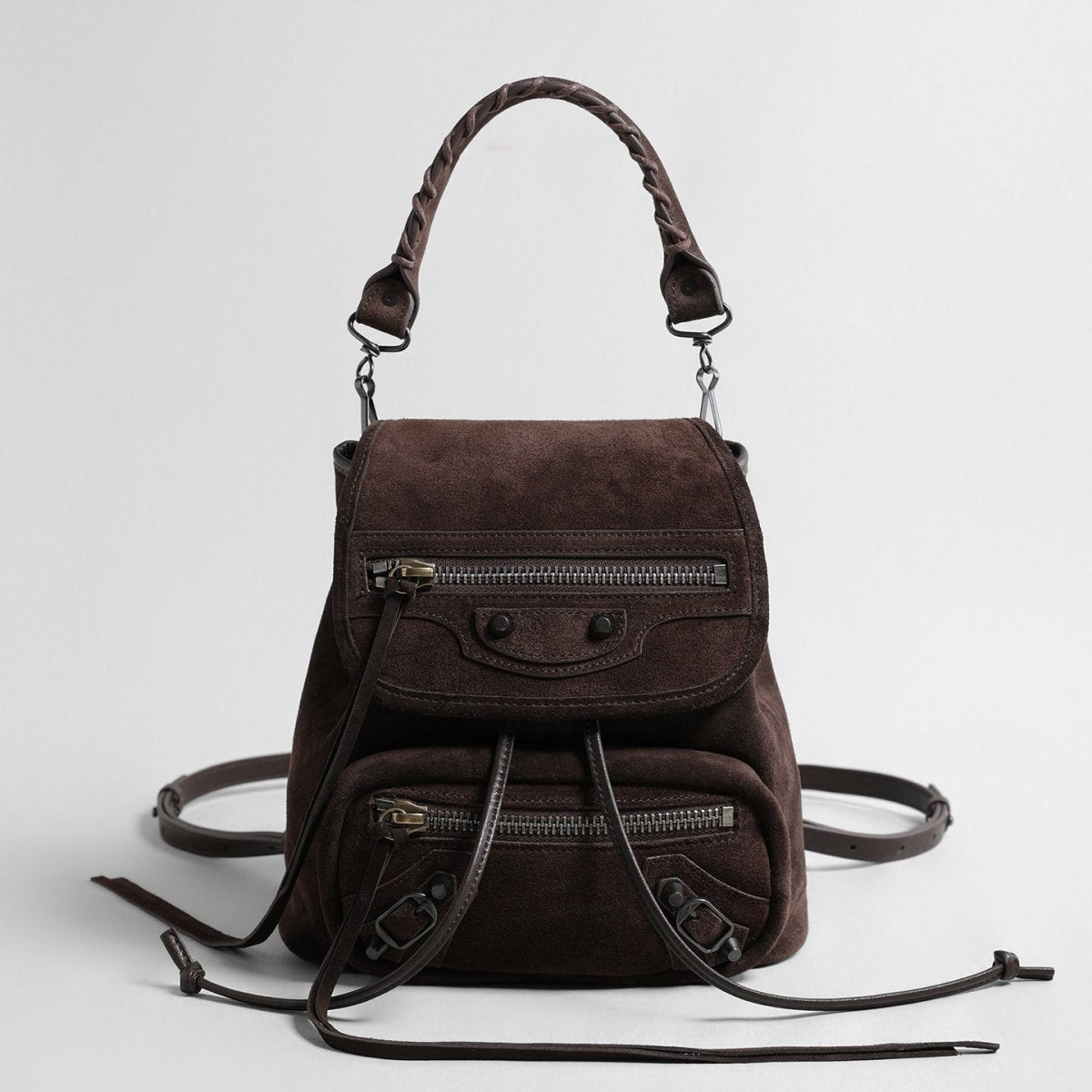 Vintage Suede Biker Backpack – Convertible Leather-Trim Bag