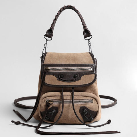 Vintage Suede Biker Backpack – Convertible Leather-Trim Bag