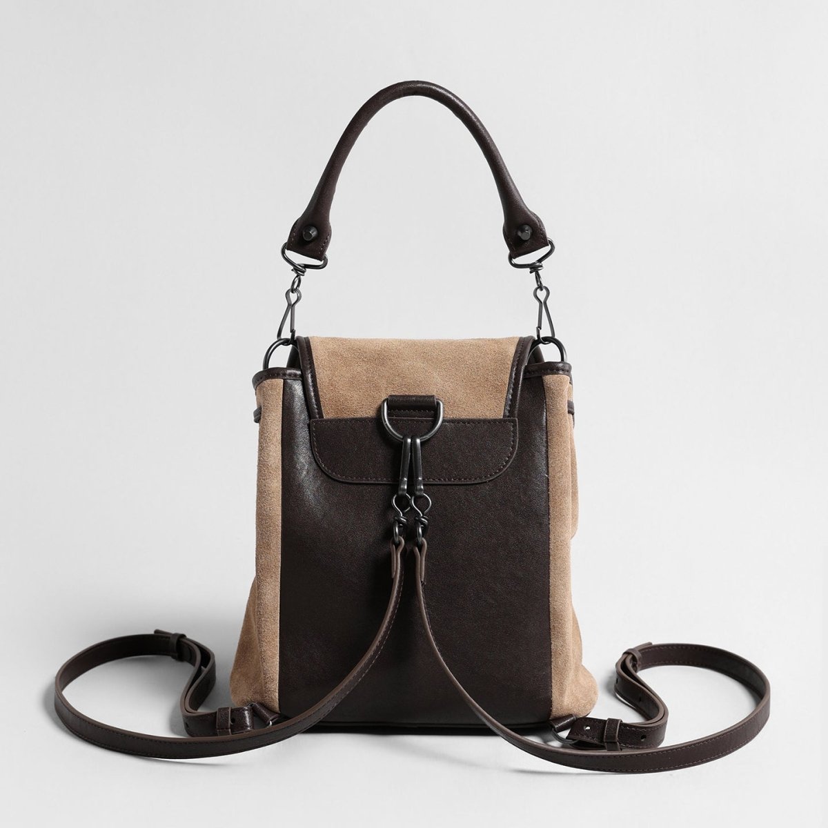 Vintage Suede Biker Backpack – Convertible Leather-Trim Bag