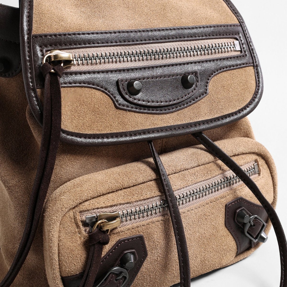 Vintage Suede Biker Backpack – Convertible Leather-Trim Bag