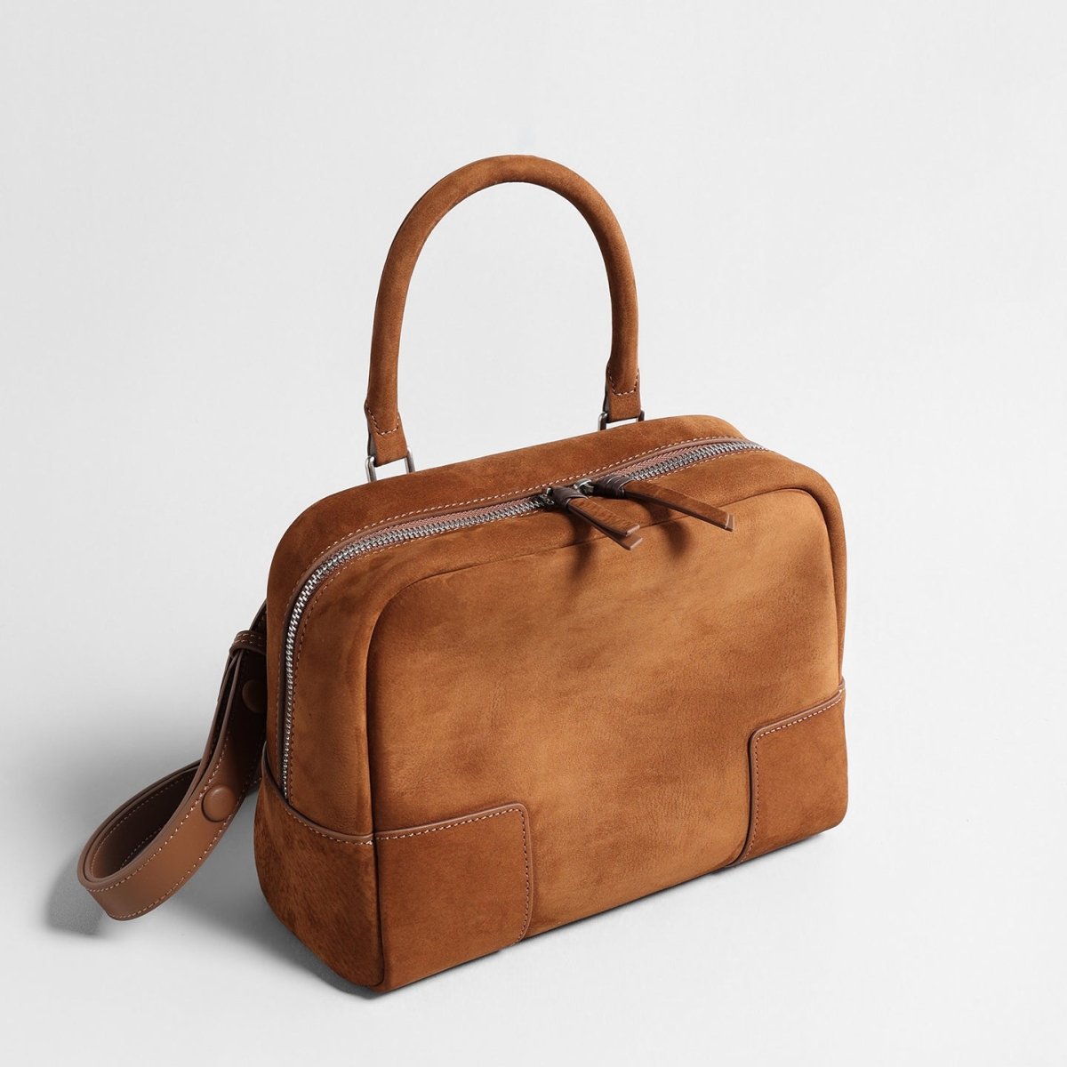 Vintage Suede Boston Bag – Leather Top Handle & Crossbody Bag