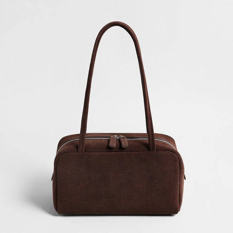 Vintage Suede Boston Bag – Boxy Underarm & Shoulder Bag