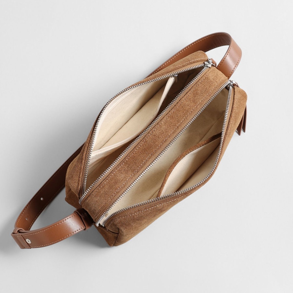 Vintage Suede Cylinder Baguette Bag – Dual-Zip Shoulder & Crossbody Bag