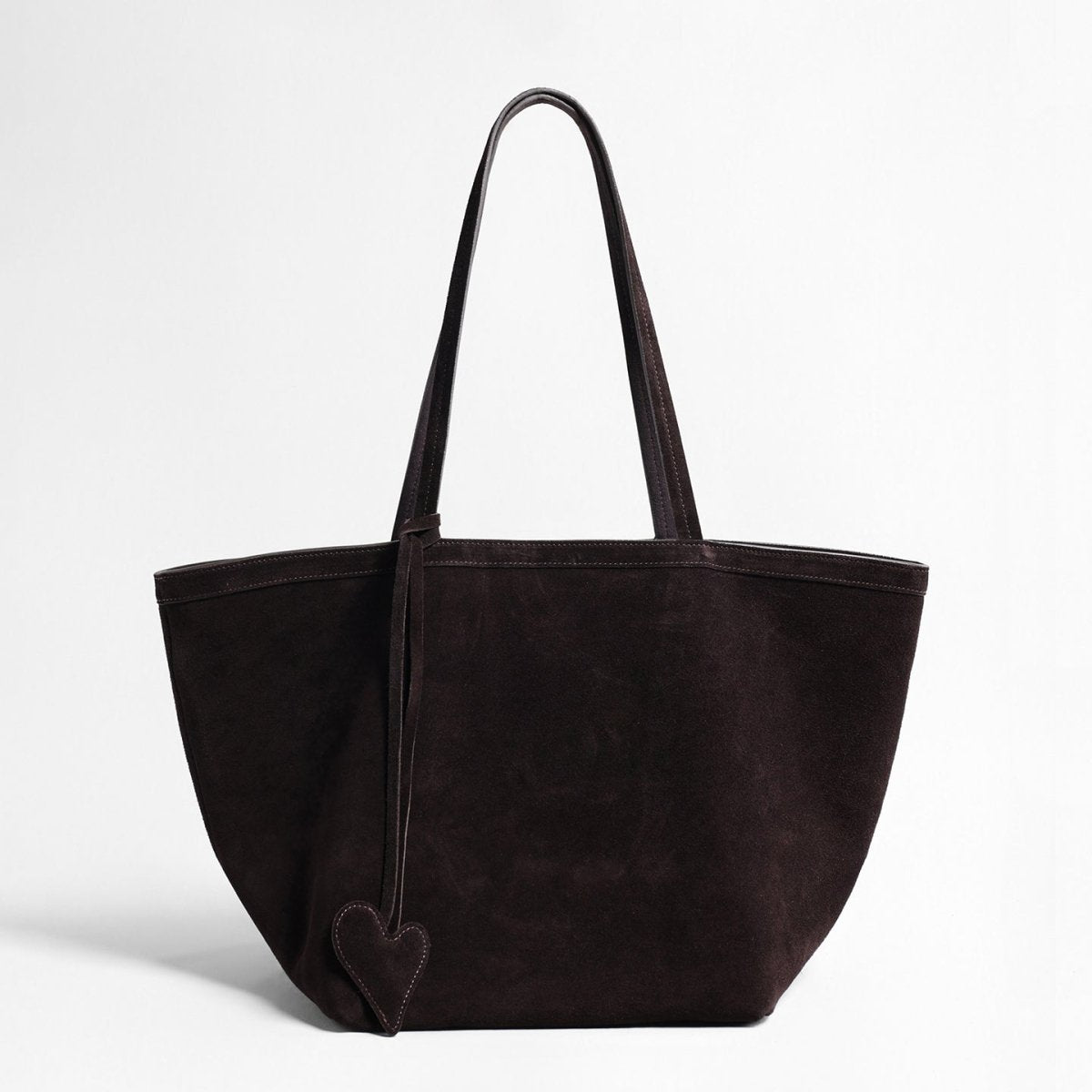 Vintage Suede Fan Tote Bag – Large Shoulder Bag with Heart Charm