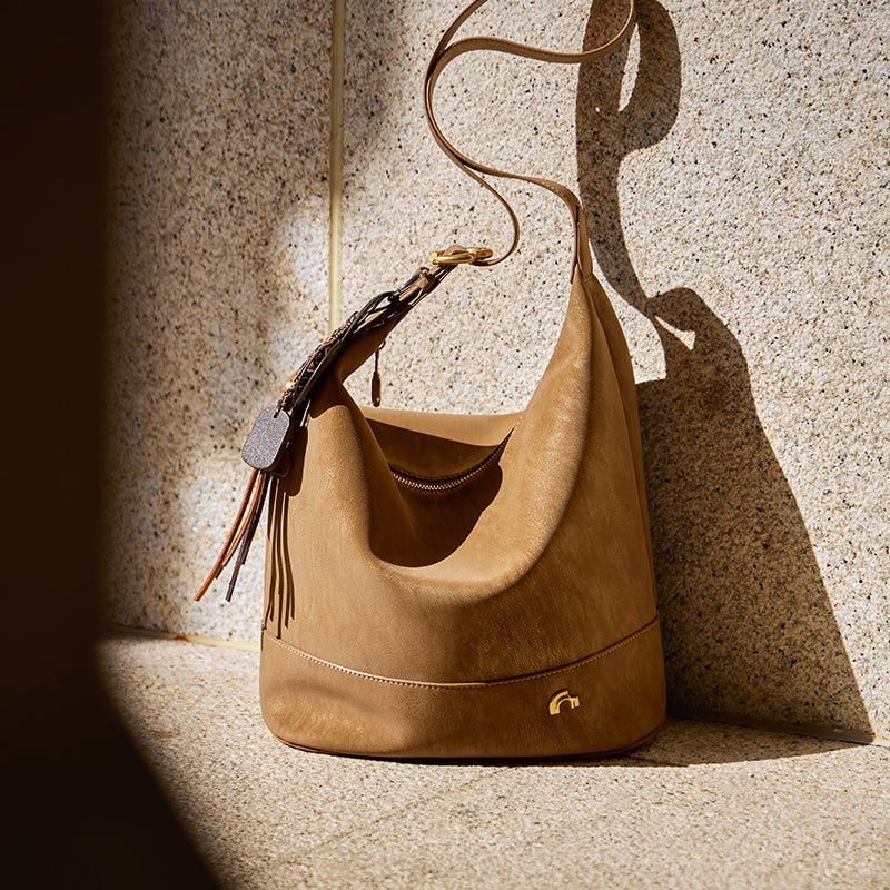Vintage Suede Hobo Bucket Bag