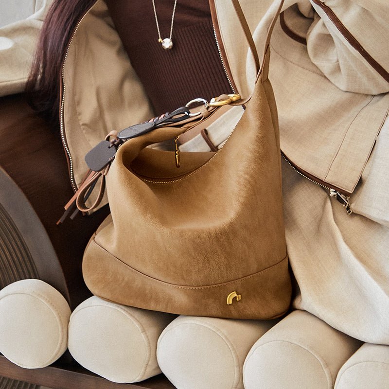 Vintage Suede Hobo Bucket Bag