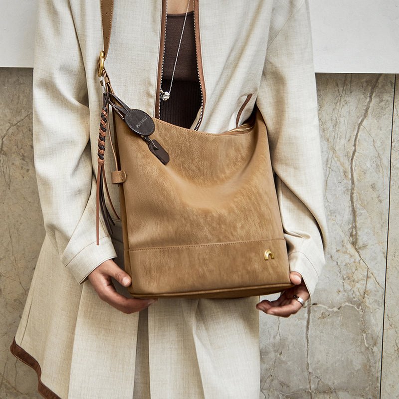 Vintage Suede Hobo Bucket Bag