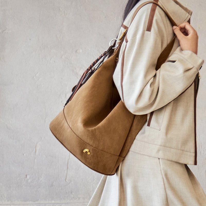 Vintage Suede Hobo Bucket Bag