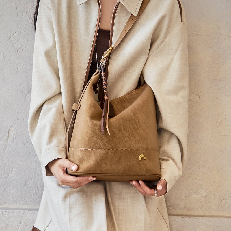 Vintage Suede Hobo Bucket Bag