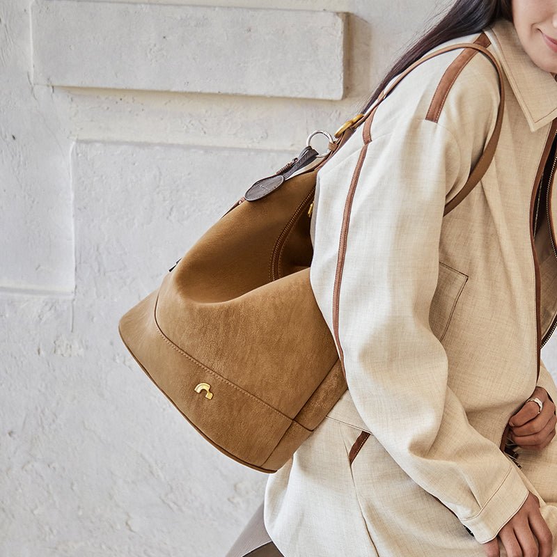 Vintage Suede Hobo Bucket Bag