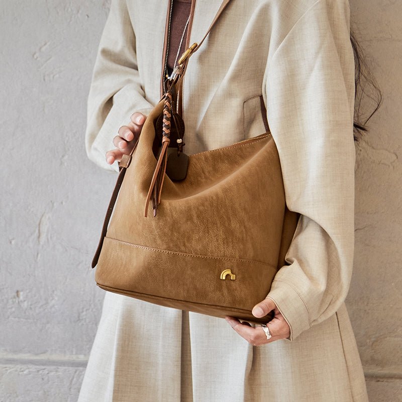 Vintage Suede Hobo Bucket Bag