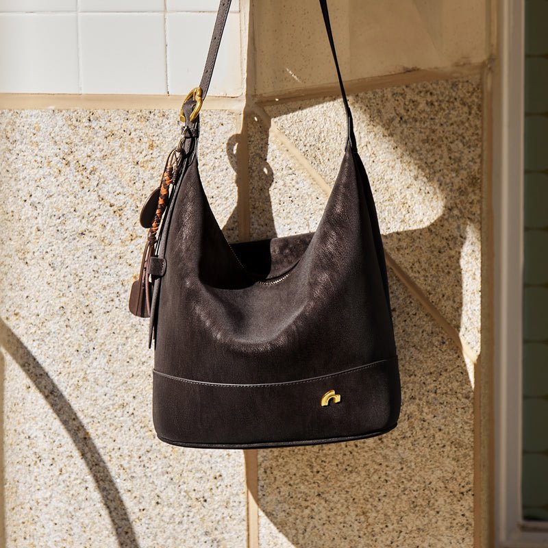 Vintage Suede Hobo Bucket Bag