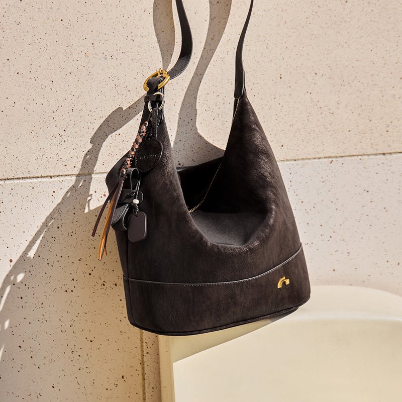 Vintage Suede Hobo Bucket Bag