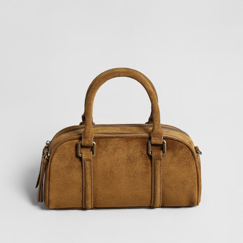 Vintage Suede Mini Boston Bag – Leather Top Handle & Crossbody Bag