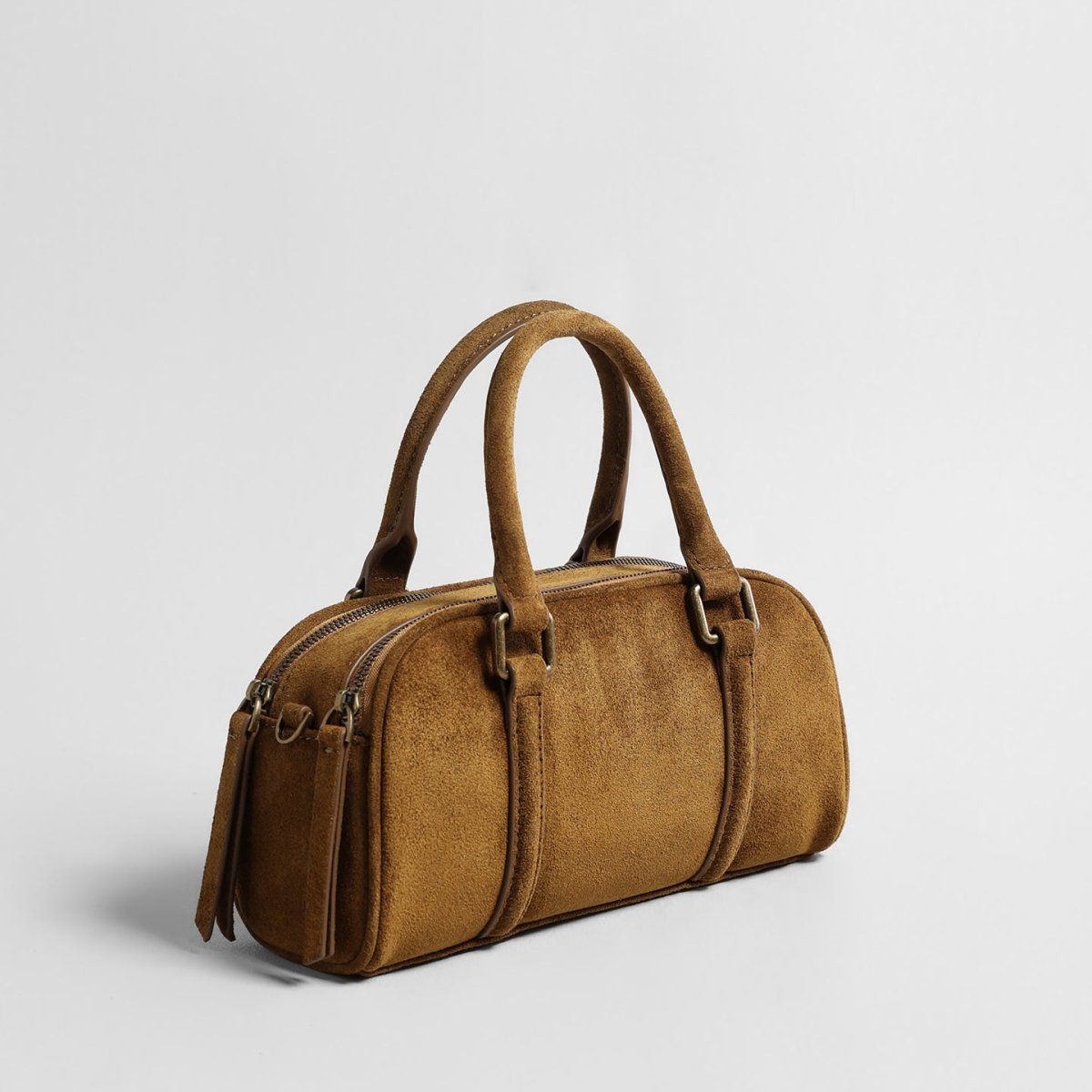 Vintage Suede Mini Boston Bag – Leather Top Handle & Crossbody Bag