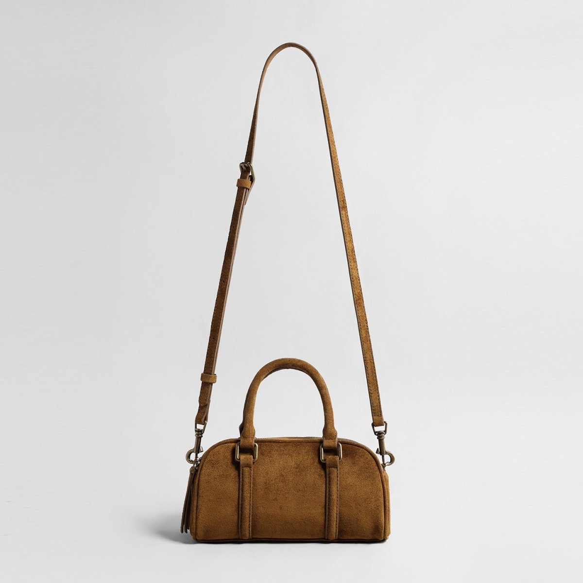 Vintage Suede Mini Boston Bag – Leather Top Handle & Crossbody Bag