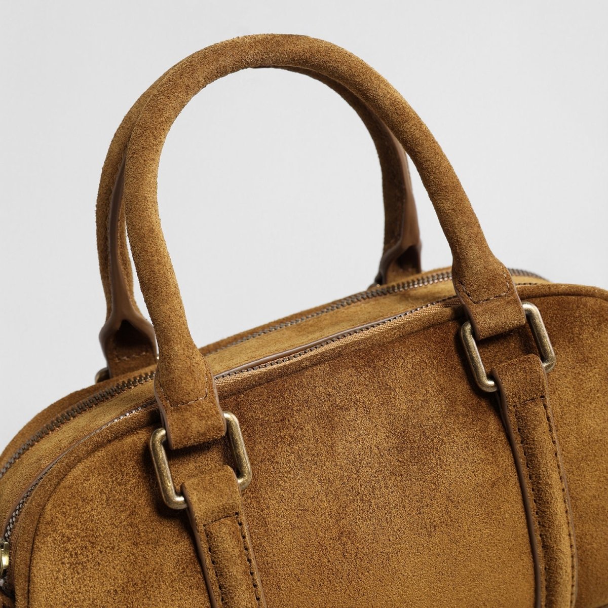 Vintage Suede Mini Boston Bag – Leather Top Handle & Crossbody Bag