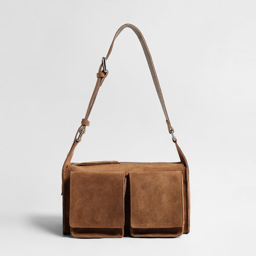 Vintage Suede Multi-Pocket Messenger Bag – Wide Strap Crossbody Bag