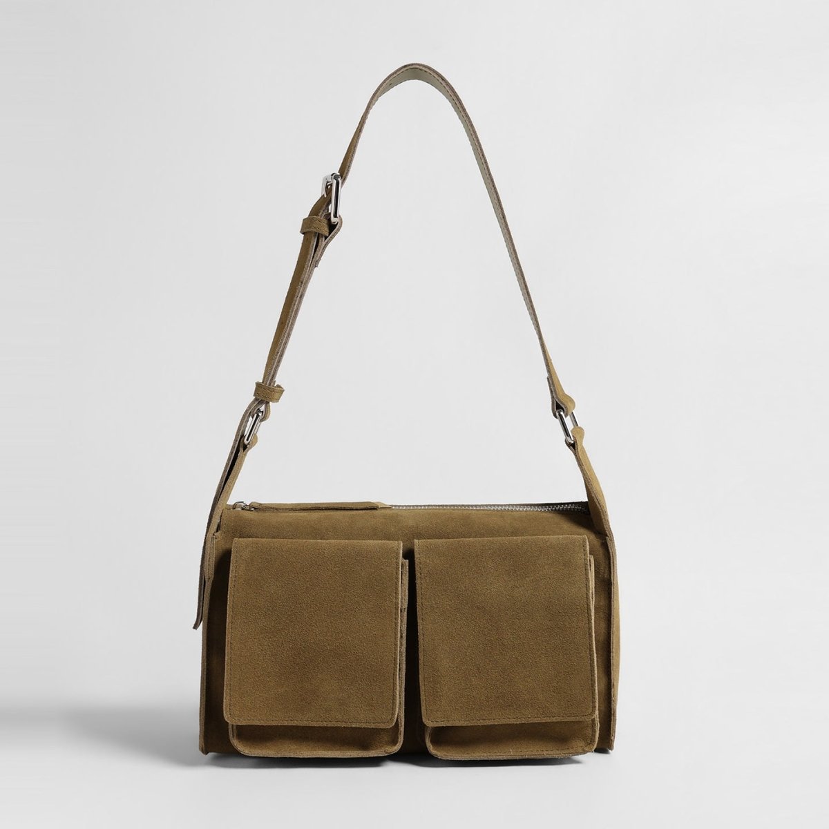 Vintage Suede Multi-Pocket Messenger Bag – Wide Strap Crossbody Bag