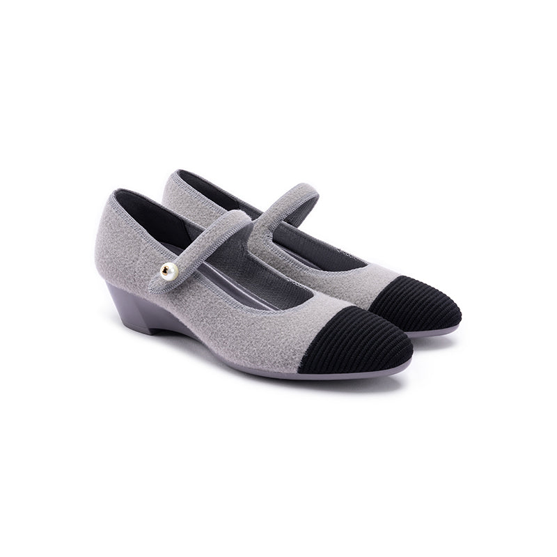 Vintage Tweed Low Heel Mary Jane Shoes – Pearl Strap Knit Wedge Pumps