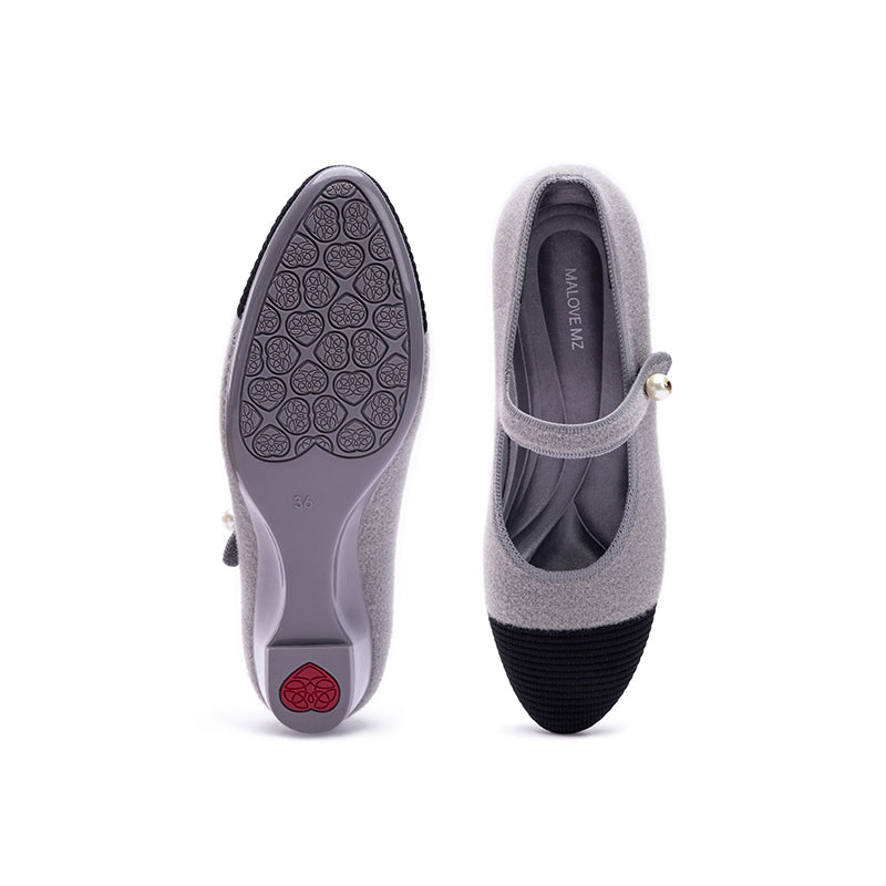 Vintage Tweed Low Heel Mary Jane Shoes – Pearl Strap Knit Wedge Pumps