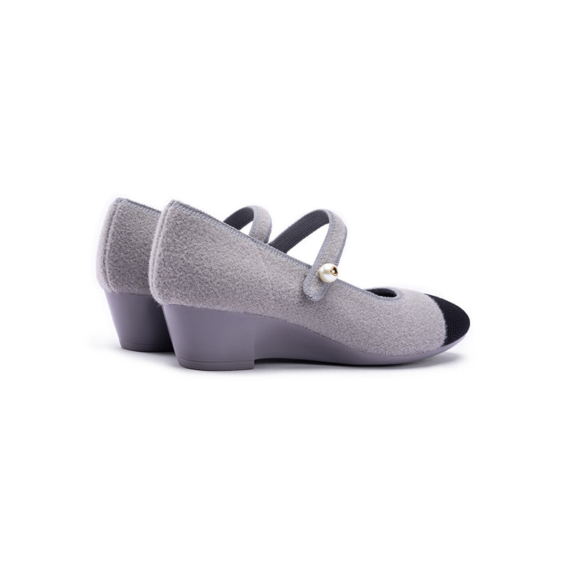 Vintage Tweed Low Heel Mary Jane Shoes – Pearl Strap Knit Wedge Pumps