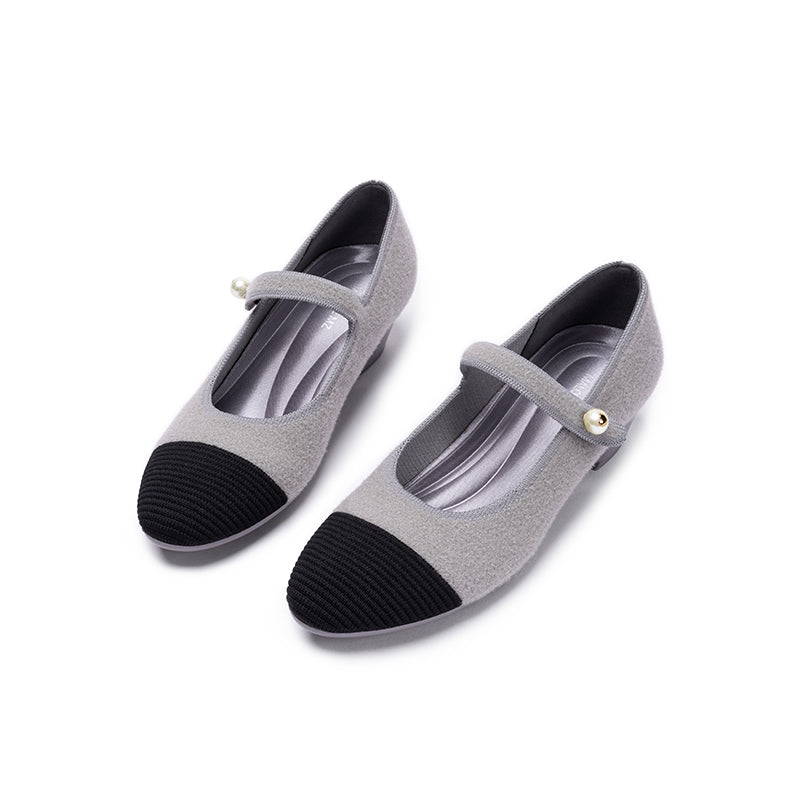 Vintage Tweed Low Heel Mary Jane Shoes – Pearl Strap Knit Wedge Pumps