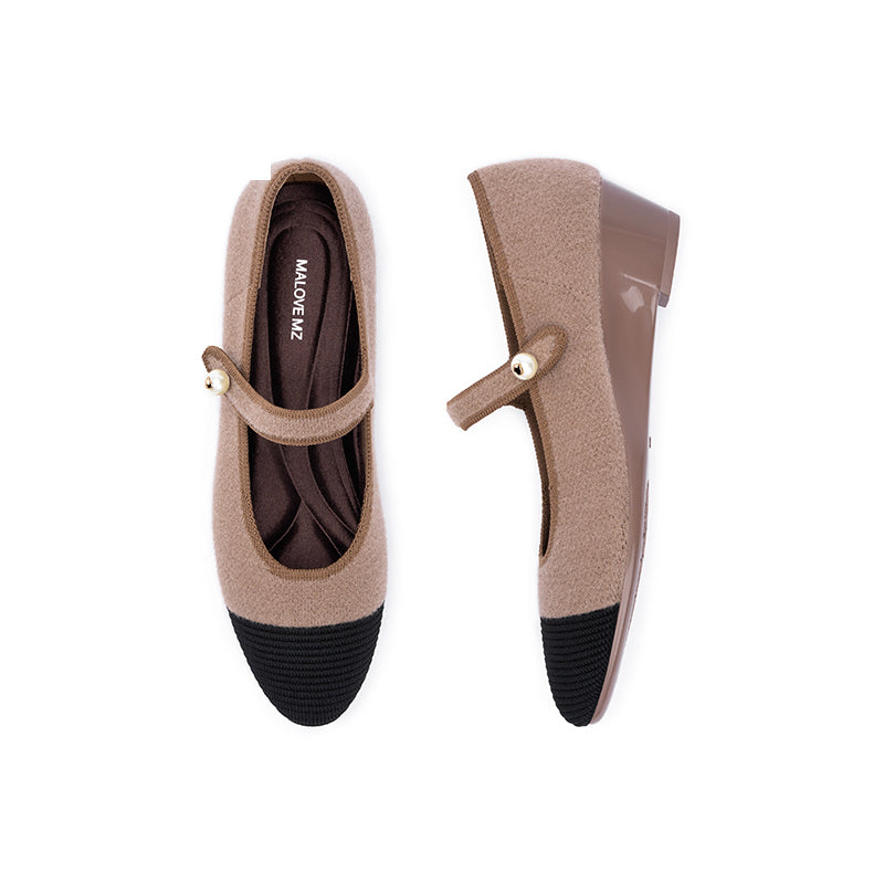 Vintage Tweed Low Heel Mary Jane Shoes – Pearl Strap Knit Wedge Pumps