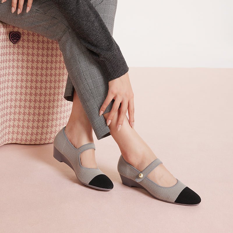 Vintage Tweed Low Heel Strap Mary Jane Shoes - 0cm