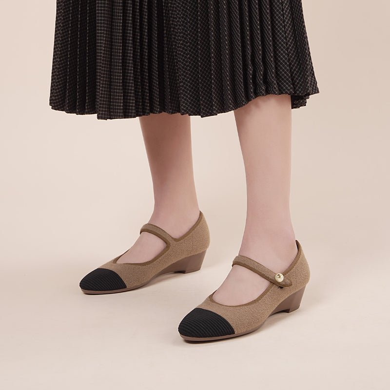 Vintage Tweed Low Heel Strap Mary Jane Shoes - 0cm