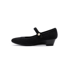 Vintage Tweed Low Heel Strap Mary Jane Shoes